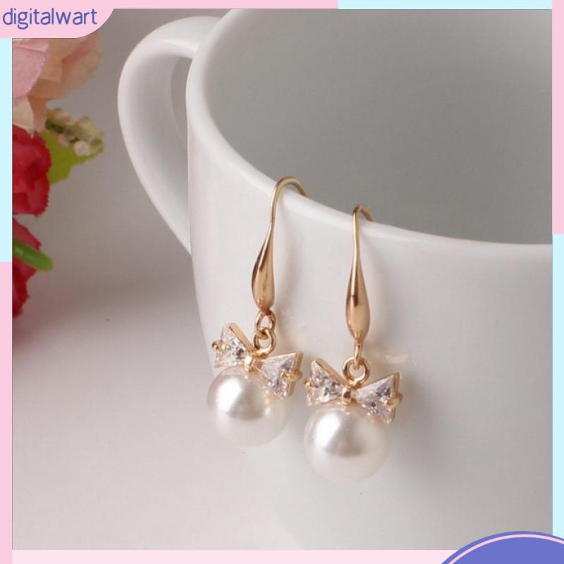 Đôi Bông Tai Hình Chiếc Nơ Đính Đá / Ngọc Trai Thời Trang Cho Nữ