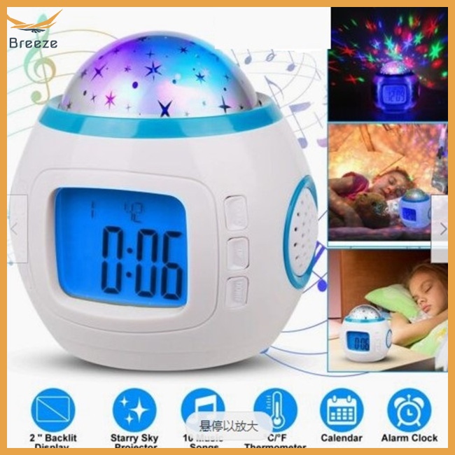 Đồng Hồ Báo Thức Tích Hợp Lịch Và Đèn Led Chiếu Hình Bầu Trời Sao 2 inch Có Nhạc Cho Bé