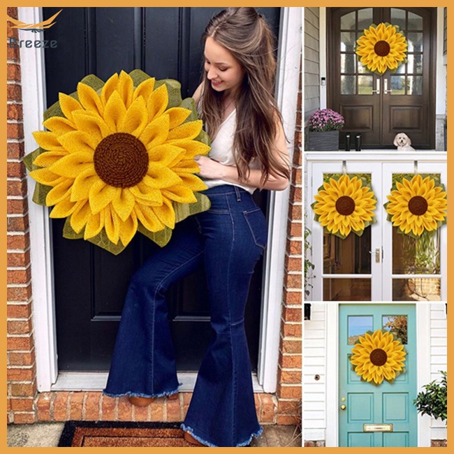 Vòng Hoa Hướng Dương Nhân Tạo Treo Tường 16.5 &quot;Trang Trí Tiệc Cưới / Nội Thất (42 X 42cm)