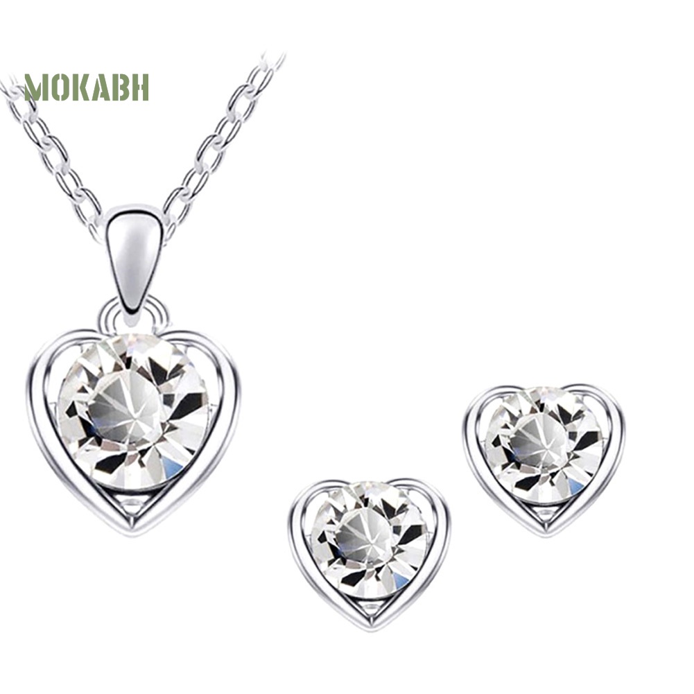 [Mok Abh] Set Vòng cổ Và Bông Tai Hình Trái Tim Có Đính Đá