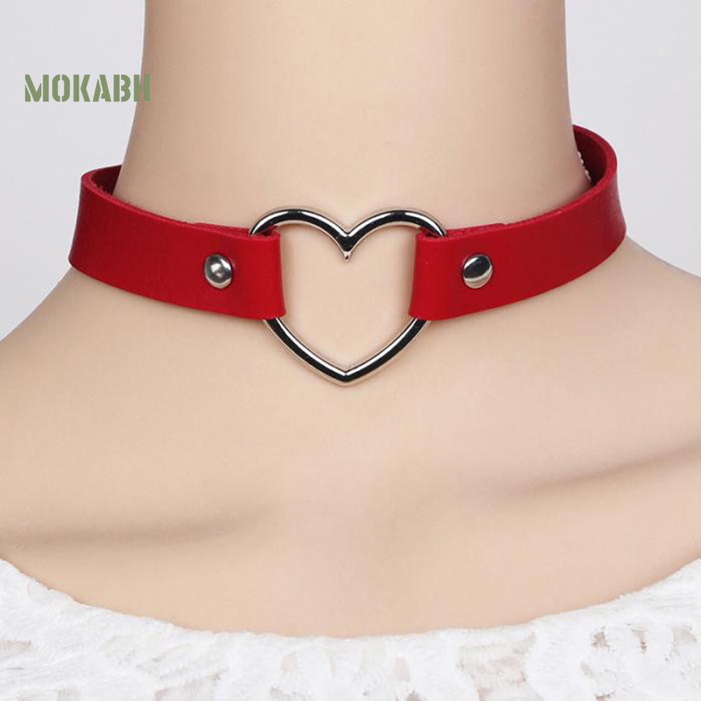 [Mok Abh] Vòng Cổ Choker Họa Tiết Hình Trái Tim Bằng Chất Liệu Giả Da Có Thể Đ
