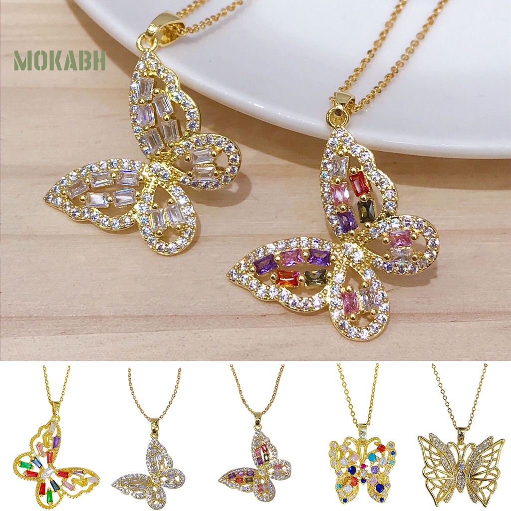 Vòng cổ Mặt Hình Bướm Đính Đá Zircon Giả Lấp Lánh Sang Trọng Thời Trang Cho Nữ