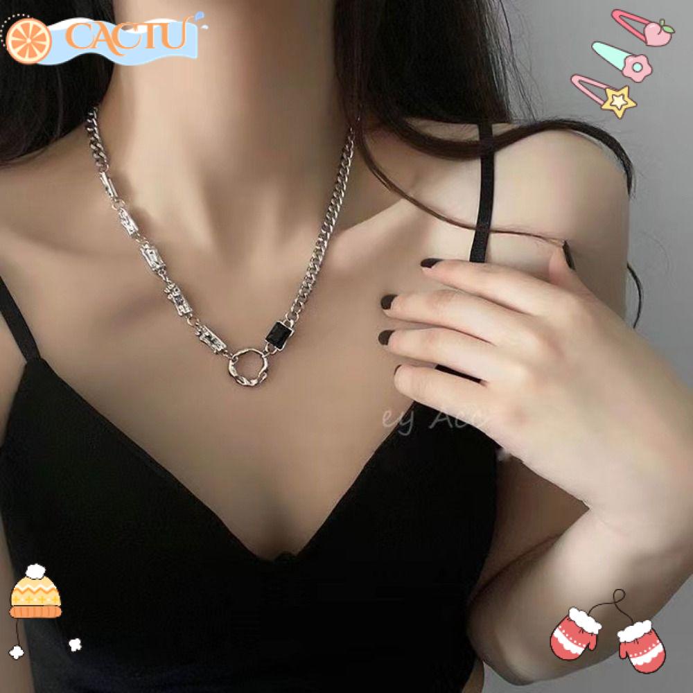 Vòng cổ Thép Titan Đính Đá Quý Đen Phong Cách Punk Cho Nam