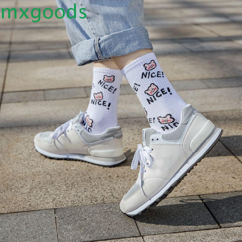 MXGOODS Vớ Thể Thao Thoáng Khí In Họa Tiết Vịt / Gấu Graffiti Cá Tính Cho Nữ