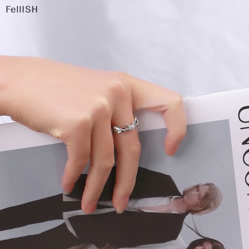 [Felli] Nhẫn Hình Học Bướm Đính Đá Zirconia Sáng Bóng Thời Trang Mới Có Thể Điều Chỉnh Kích Cỡ 439br