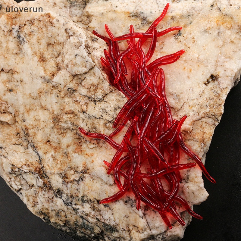 Set 100 Mồi Câu Cá Nhân Tạo Bằng Silicon Mềm Hình Giun Đỏ Sống Động