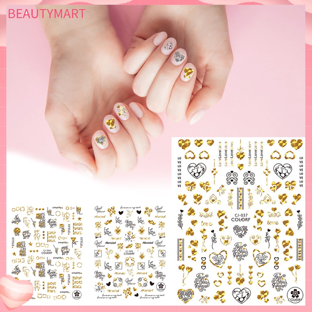 [beautymart] Nhãn Dán Móng Tay Tự Dính Họa Tiết Hoa Hồng Trái Tim Tình Yêu Tinh Tế Chống Rơi Có Thể Tháo Rời Trang Trí DIY