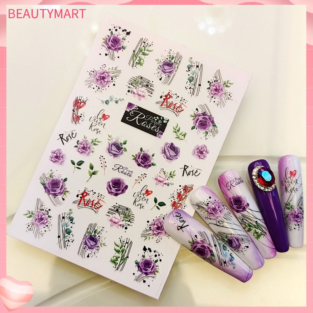 Set 12 Miếng Dán Móng Tay 2D Tự Dính Họa Tiết Hoa Bướm Tinh Tế Cho Nữ