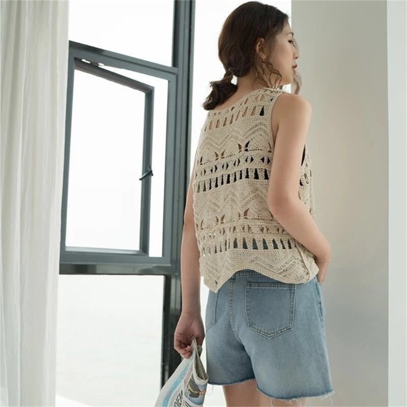 Áo Croptop Đan Len Không Tay Cổ Thuyền Màu Trơn Thời Trang Mùa Hè Cho Nữ Y2K