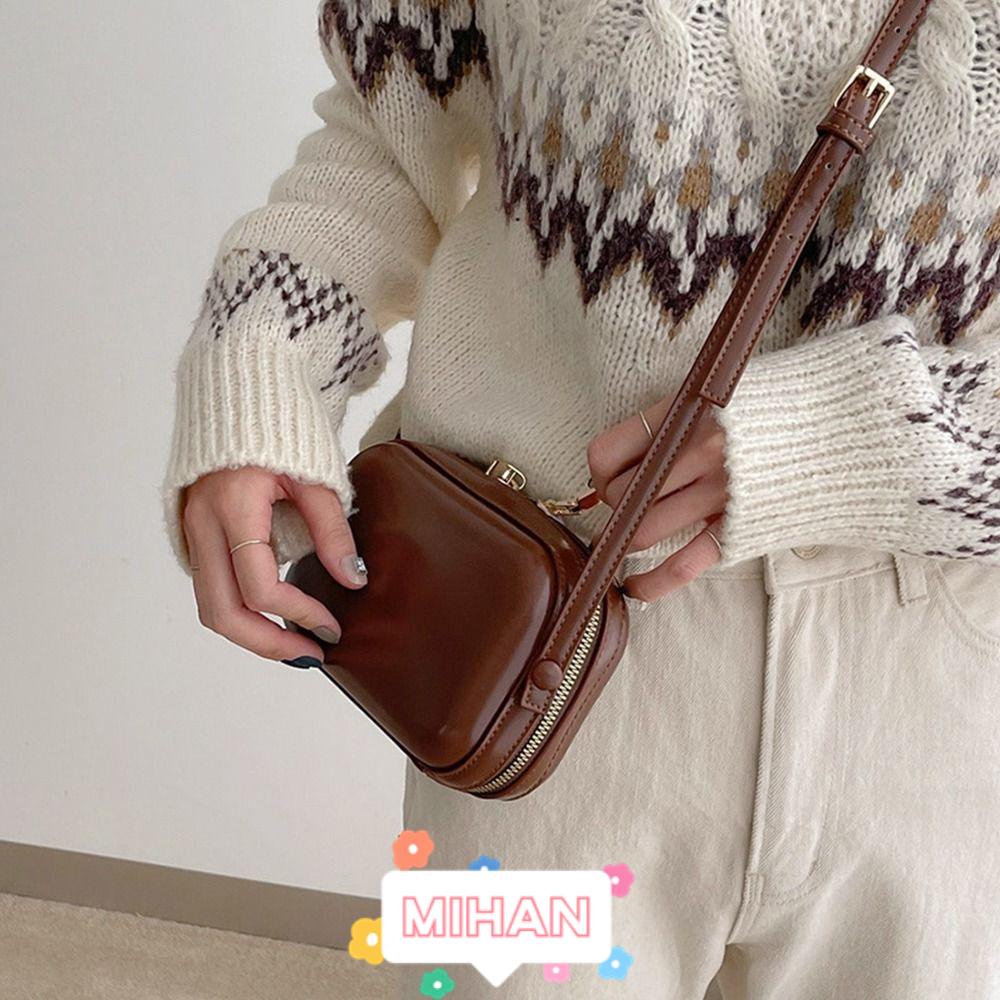 Túi Đeo Chéo Vai Mini Bằng Da Có Khóa Kéo Đôi Thời Trang MIHAN1 Cho Nữ