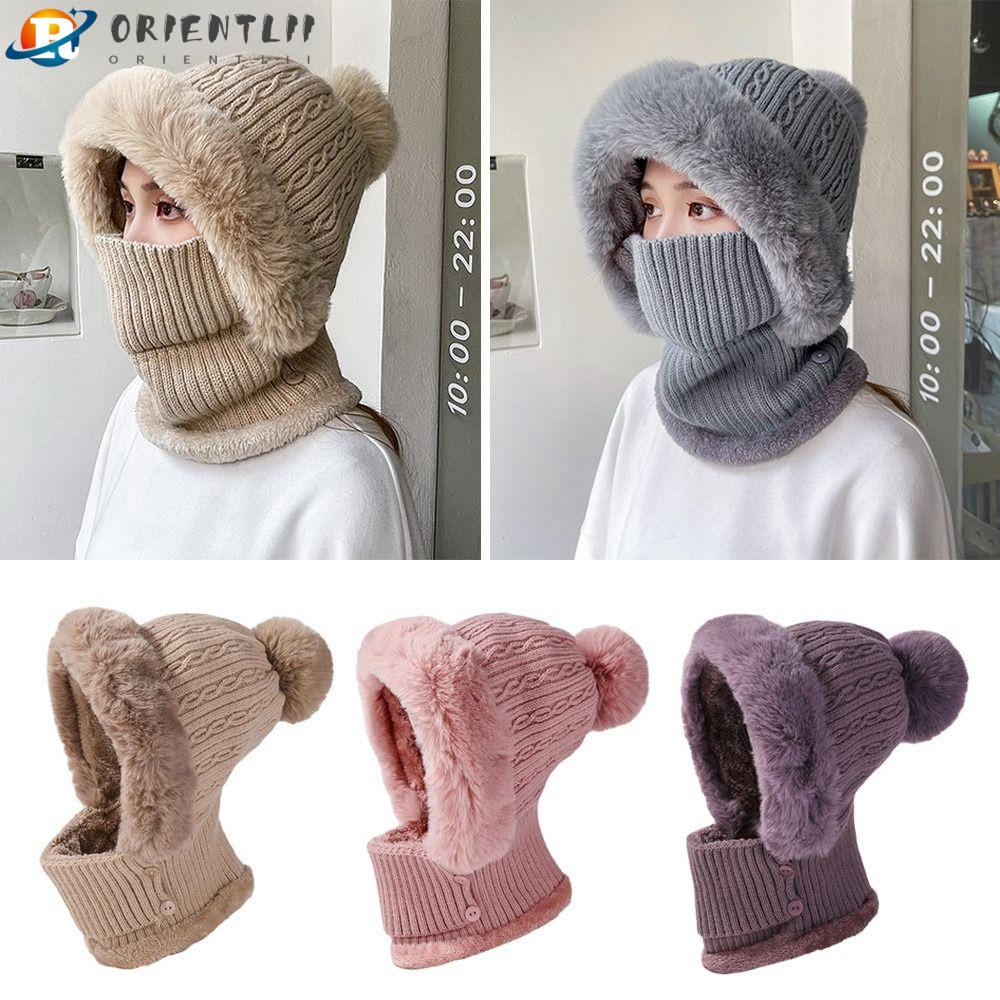 ORIENTLII Mũ Len Che Mặt Bảo Vệ Tai Cho Nữ Ốp