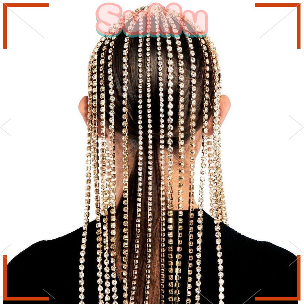 Dây Cài Tóc Đính Đá Pha Lê Tua Rua Dài Thời Trang Dành Cho Cô Dâu