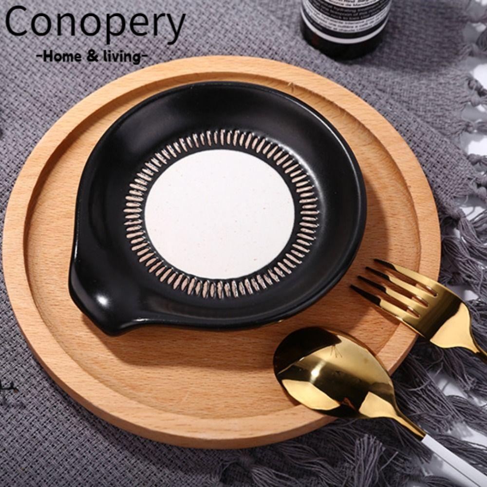 CONOPERYGiá Đỡ Muỗng Nấu Ăn Hình Tròn Bằng Sứ Màu Đen Tiện Dụng Cho Nhà Bếp