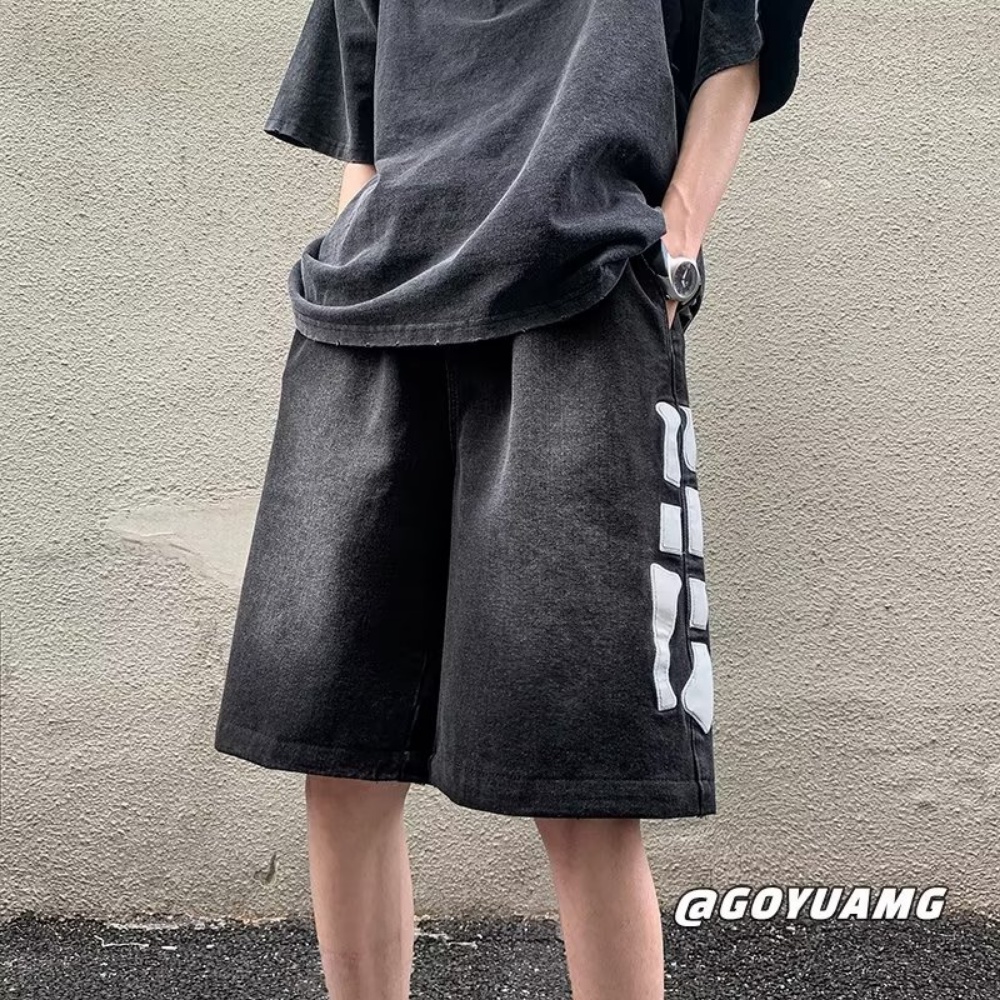 Quần Short Denim Phong Cách Retro Đường Phố Mỹ Cá Tính Cho Nam