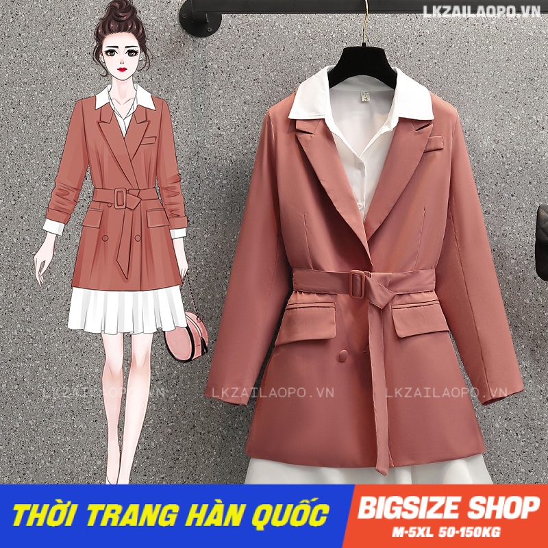 Set đồ nữ Bigsize Áo sơ mi form rộng tay dài kết hợp Áo vest blazer thắt eo mùa xuân Phong cách Hàn Quốc Thời Trang sang chảnh cá tính xinh đẹp quảng châu cao cấp