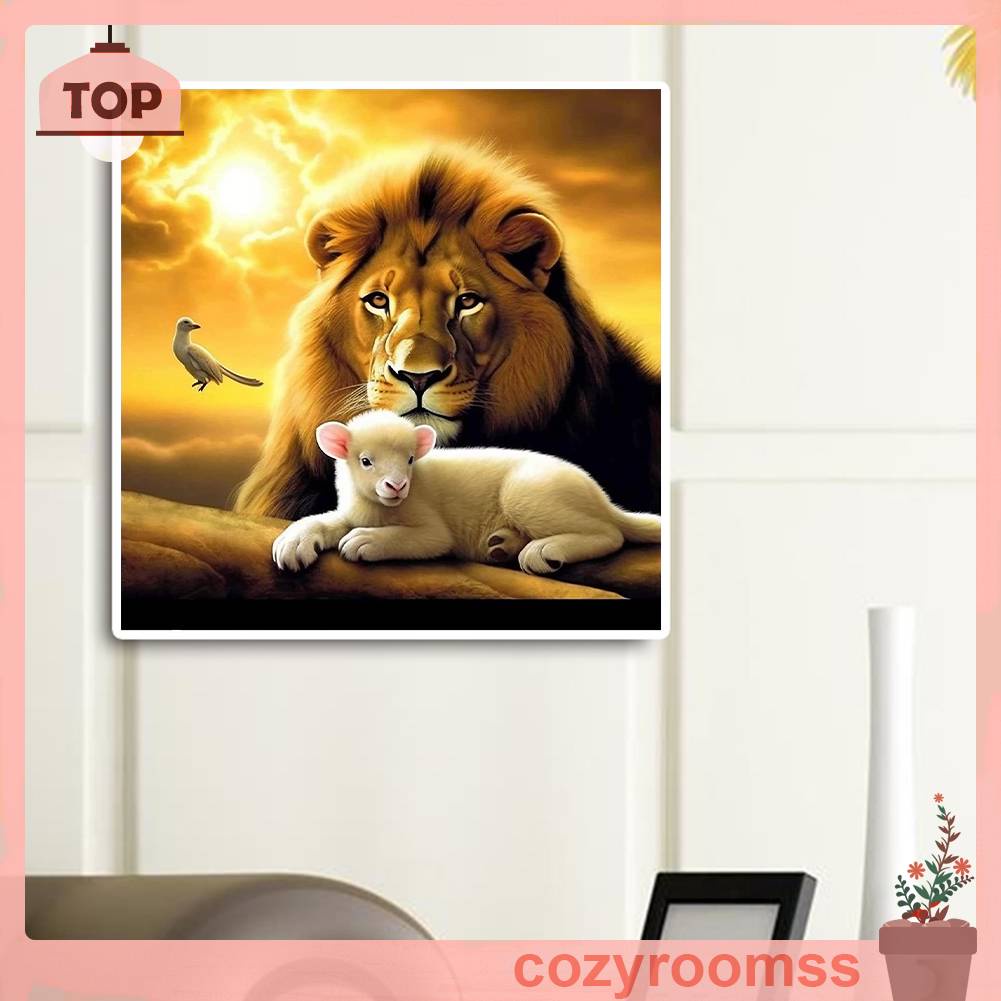 Tranh Đính Đá Kim Cương Toàn Bộ 5D DIY Hình Vẽ Sư Tử / Cừu