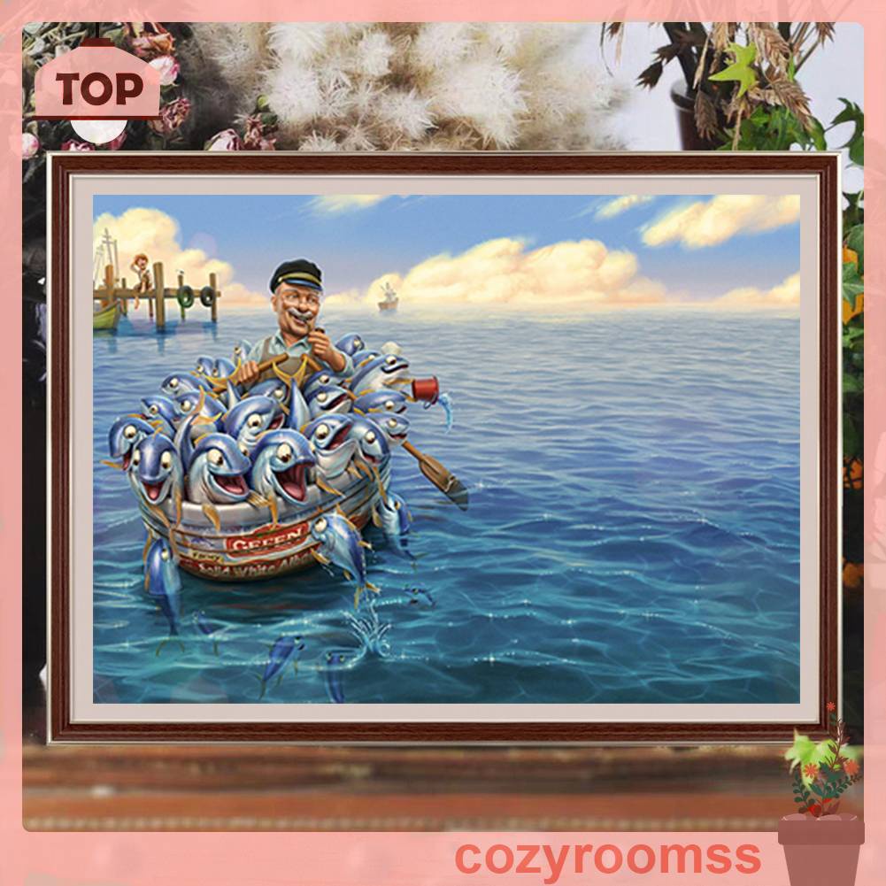 Tranh Đính Đá Kim Cương Toàn Bộ 5D DIY Hình Vẽ Ngư Dân