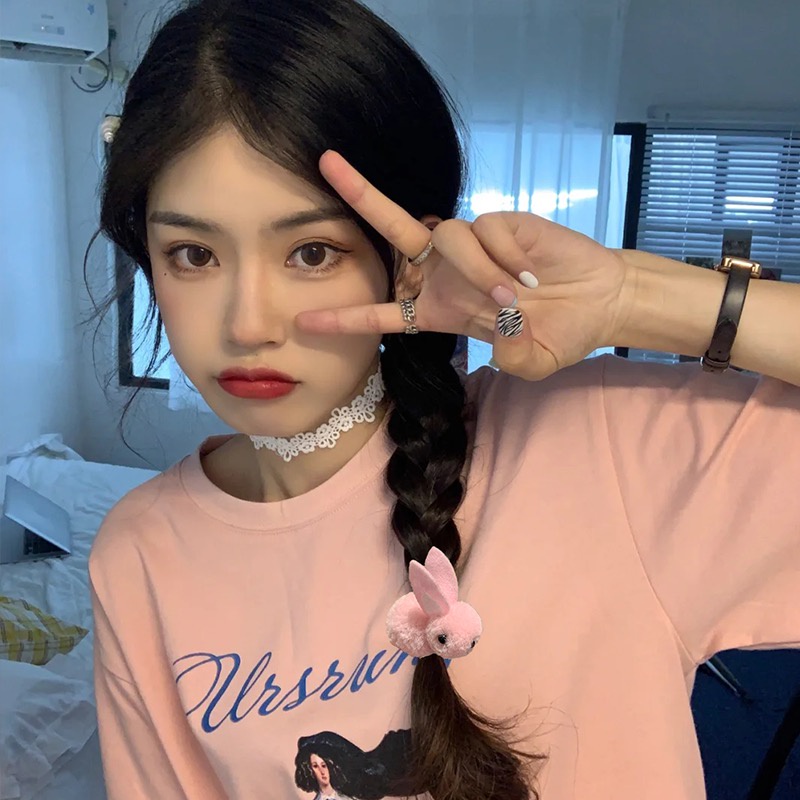 Kẹp Tóc Hình Thỏ Ba Chiều Phối Lông Dễ Thương Cho Bé Gái