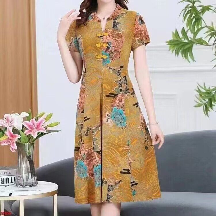 Đầm Sườn Xám Phong Cách Phương Tây Thời Trang Mùa Hè Mới 2023 40 Tuổi 50 Tuổi