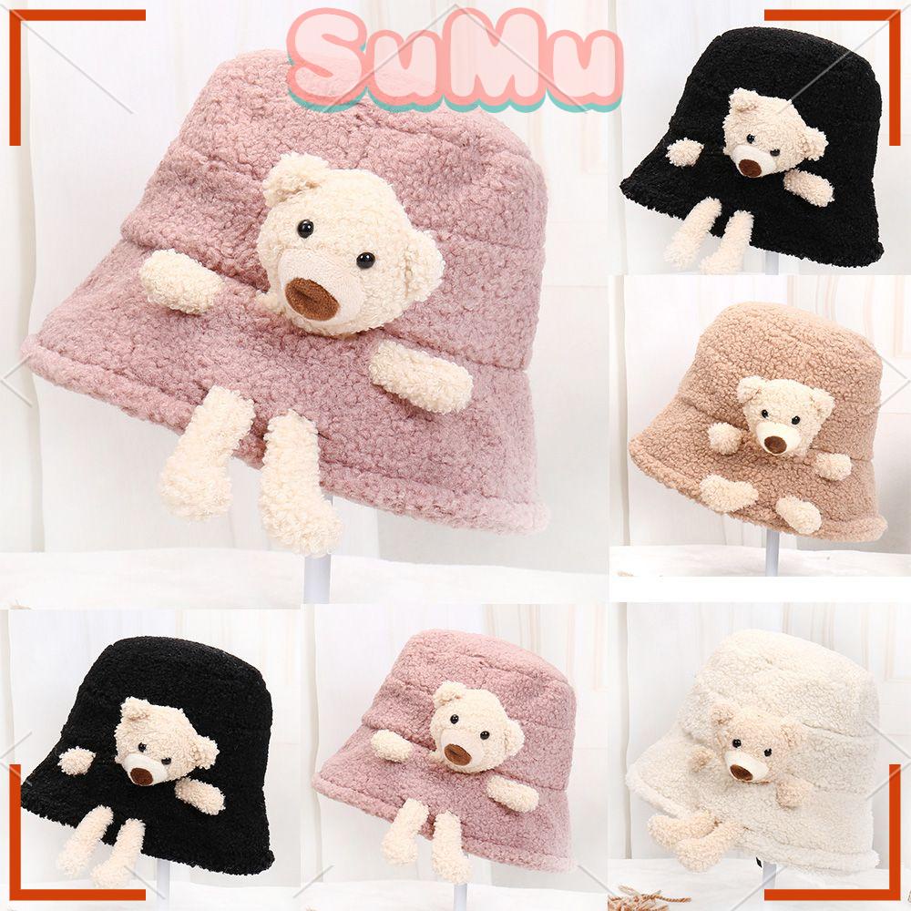 SUMU Mũ Tai Bèo Phủ Lông Màu Trơn Hình Gấu Dễ Thương Thời Trang Mùa Đông Cho Nữ
