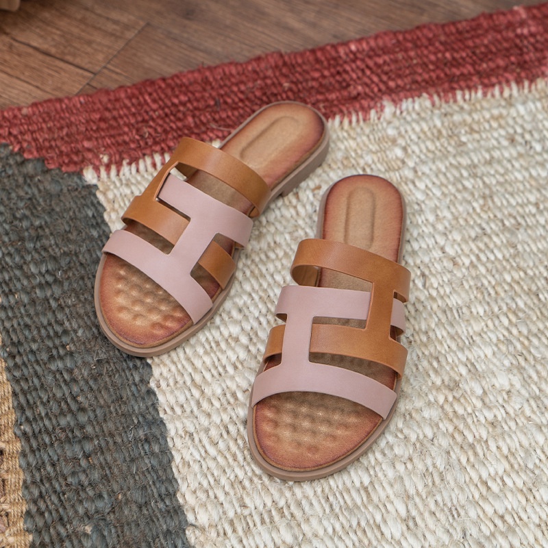 Dép Quai Ngang Phối Màu Sắc Độc Đáo Phong Cách Bohemian Thời Trang Cho Nữ