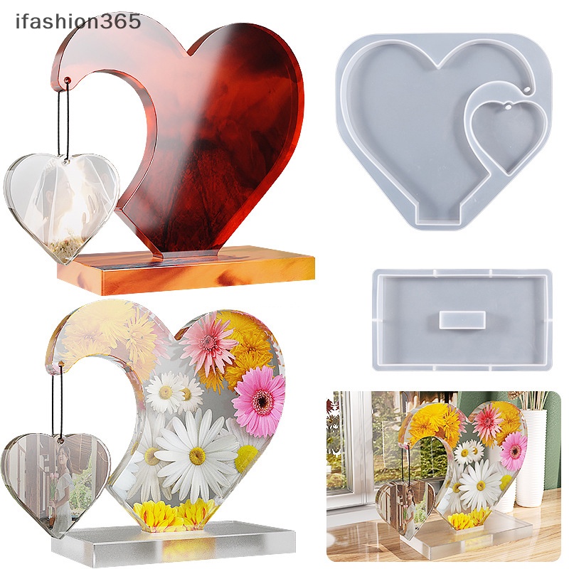 Khuôn Silicon Làm Khung Ảnh Hình Trái Tim Đôi Trang Trí Thủ Công DIY Thời Trang ifashion365