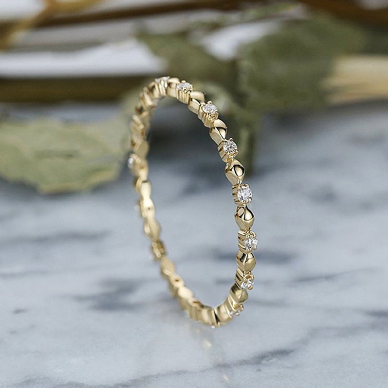 Fancy Nhẫn Mỏng Đính Đá Zircon Tròn Lấp Lánh Đa Năng Mặc Hàng Ngày Cho Nữ