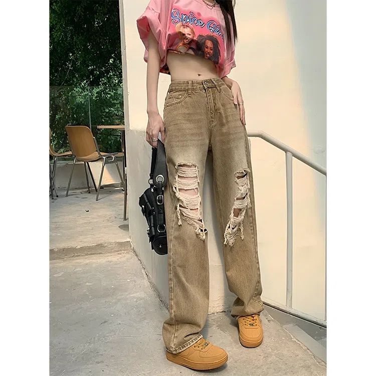 SUOMENG quần ống rộng quần nữ jean phong cách Retro Ống Rộng siêu đẹp 2023 MỚI JU2502