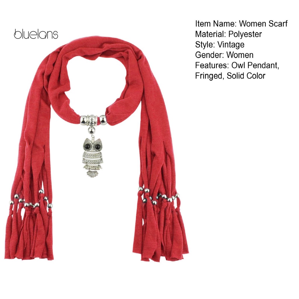 Khăn Choàng Cổ Dài Tua Rua Màu Trơn Hình Chim Cú Cổ Điển Hóa Trang Cho Nữ