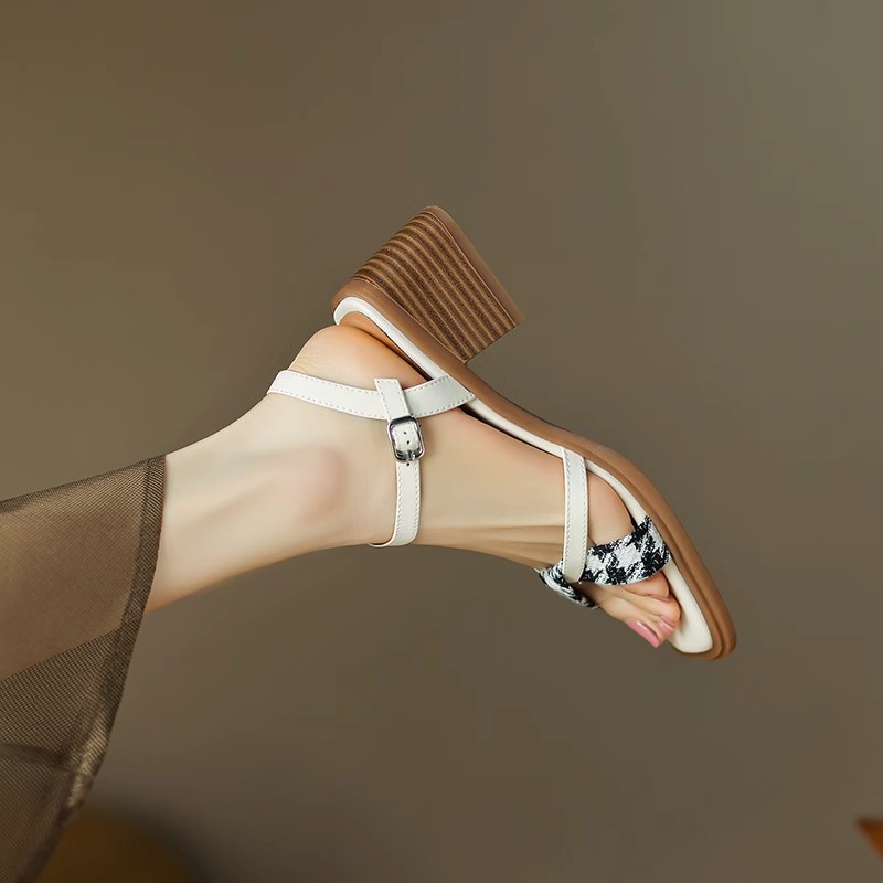 Duoya Tóc Thẳng ~ [Hàng Có Sẵn] Giày Sandal Cao Gót Hở Ngón Đế Dày Phối Màu Phù Hợp Cho Nữ Miễn Phí Vận Chuyển