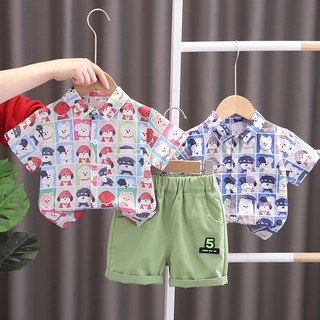 Bộ áo sơ mi tay ngắn & quần short caro cho bé trai