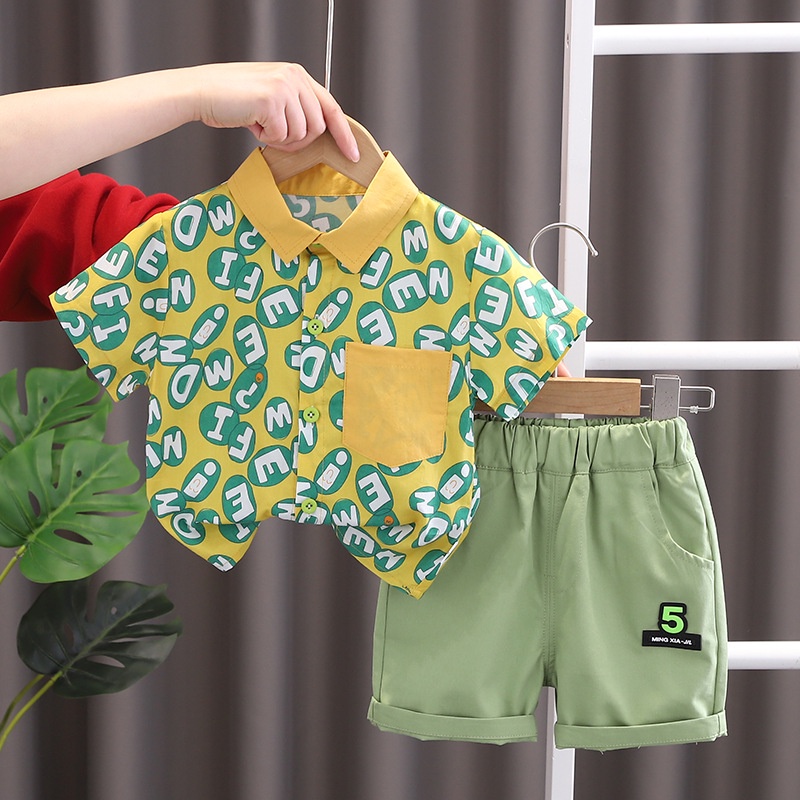 Set Đồ Mùa Hè 2 Món Gồm Áo Sơ Mi Cotton + Quần Dài Cho Bé Trai 0-5 Tuổi Mới