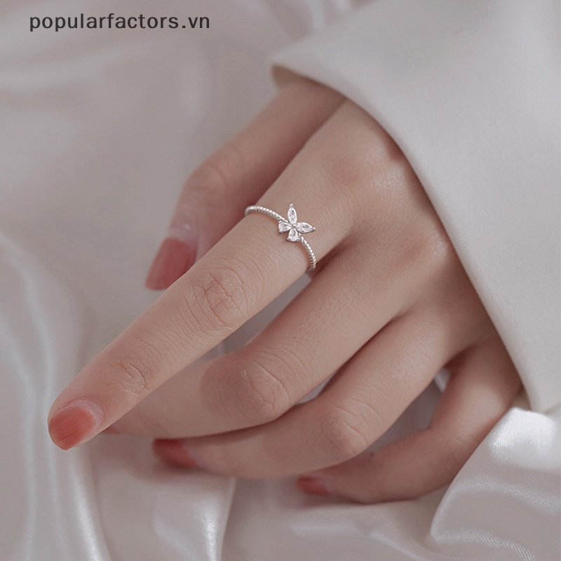 Nhẫn Dạng Hở Hình Bướm Đính Đá Zircon Màu Sắc Bạc Xinh Xắn Thích Hợp Làm Quà Tặng