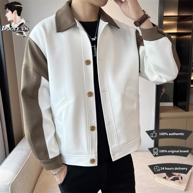 【4 Màu】Áo khoác nam dài tay màu trơn fashion cotton simple unisex áo khoác nam cổ polo thời trang mới áo khoác nam trơn