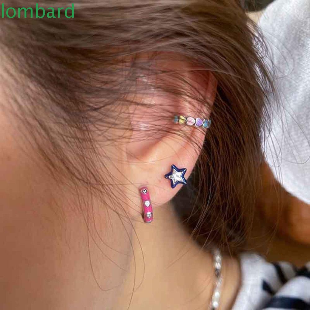 LOMBARD Bông Tai Hình Ngôi Sao Năm Cánh Màu Trơn Thời Trang Hàn Quốc Cho Nữ