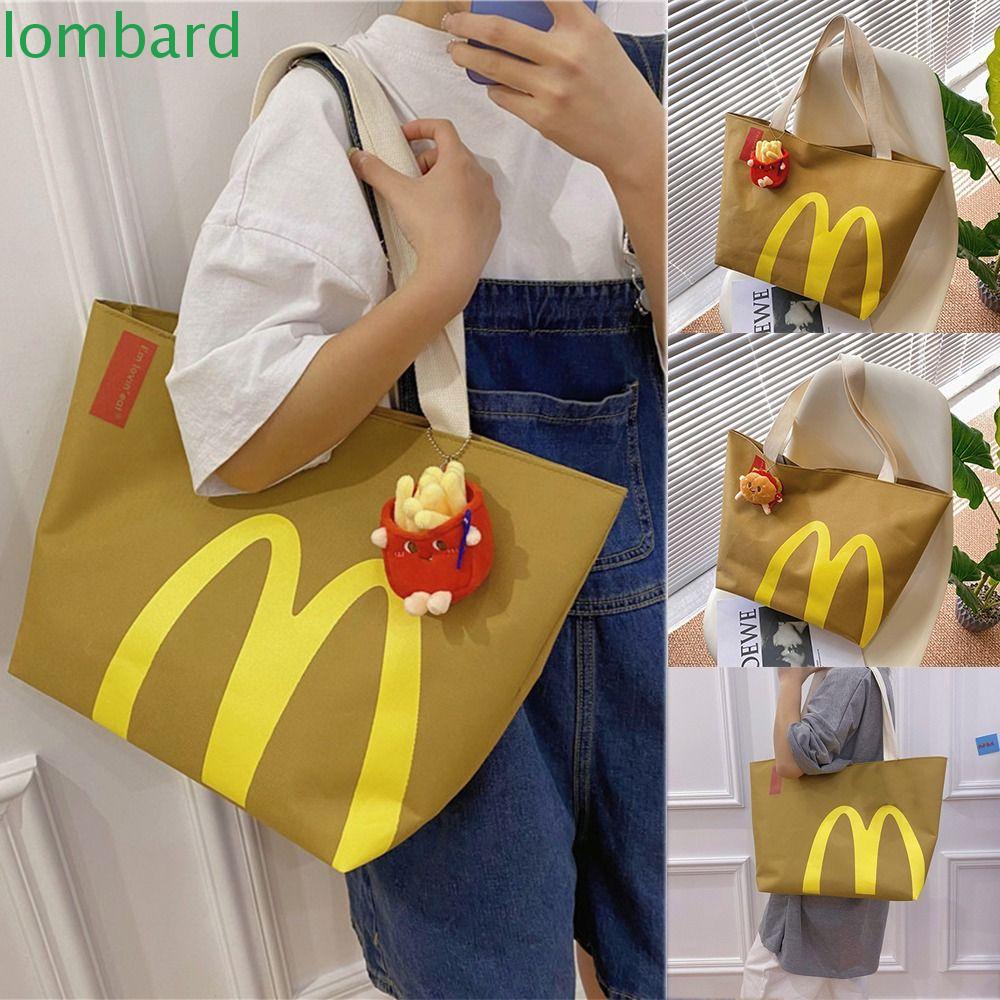 Túi Xách Tote Canvas Họa Tiết Khoai Tây Chiên Mcdonald Phối Khóa Chữ Cá Tính Cho Nam