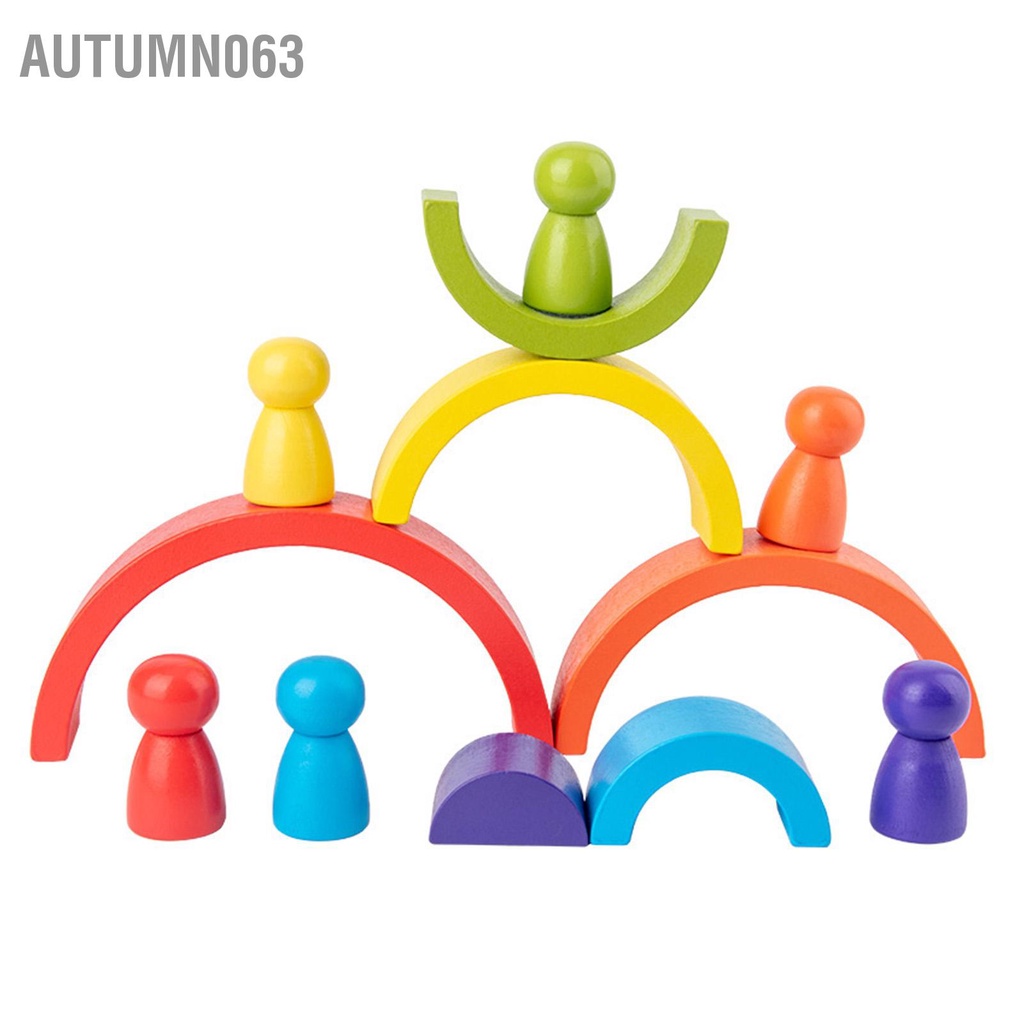 Autumn063 Đồ chơi xếp chồng bằng gỗ Arch cho trẻ mới biết đi Giáo dục đầy màu sắc Nhận