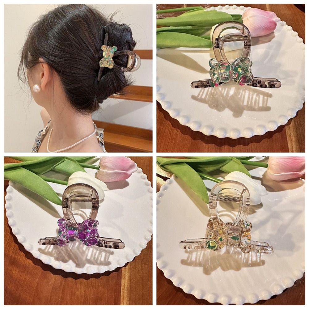 Kẹp Tóc Càng Cua Bằng Acrylic Trong Suốt Sáng Bóng Hình Gấu / Cá Mập Cho Nữ