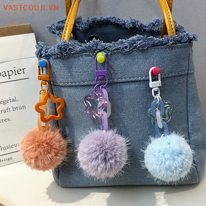 Móc Khóa Quả Cầu Lông Xù Nhiều Màu Sắc Dễ Thương Sáng Tạo Dành Cho Nữ