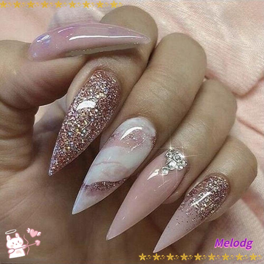 MELODG Móng Tay Giả Dạng Nhấn Dài Che Phủ Toàn Diện Thời Trang Cho Nữ