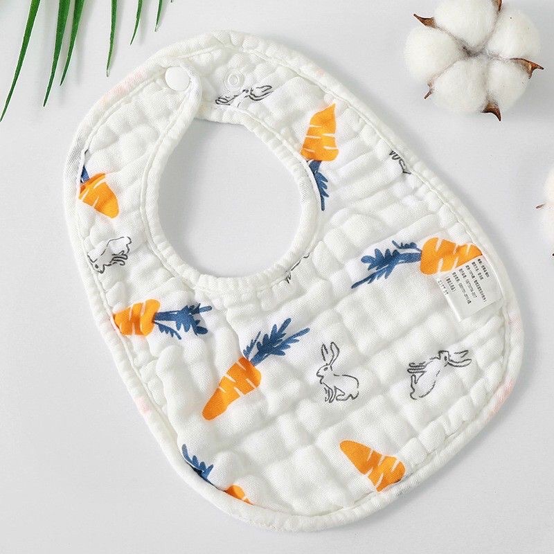 Yếm xô cho bé vuông 6 lớp cúc bấm 2 mặt chữ U màu trắng dày dặn siêu thấm hút