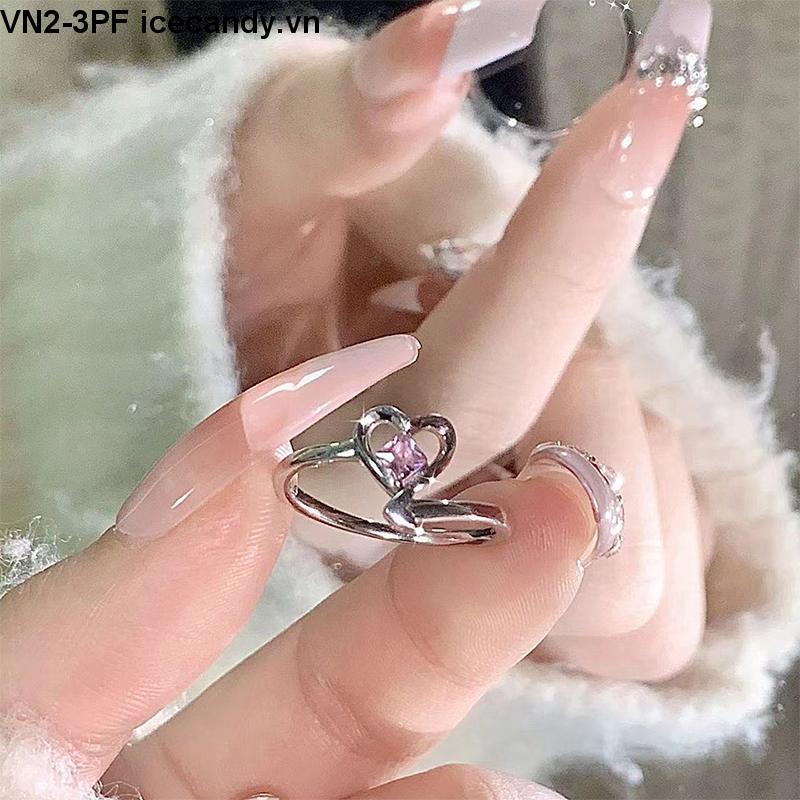 🥟ice🥟Nhẫn Hở Đính Kim Cương Màu Hồng Ngọt Ngào Cao Cấp Dễ Điều Chỉnh Thời Trang Cho Nữ