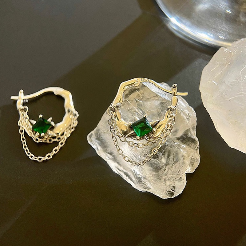 Đôi Bông Tai Dáng Dài Đính Đá Ngọc Lục Bảo Thời Trang Cho Nữ