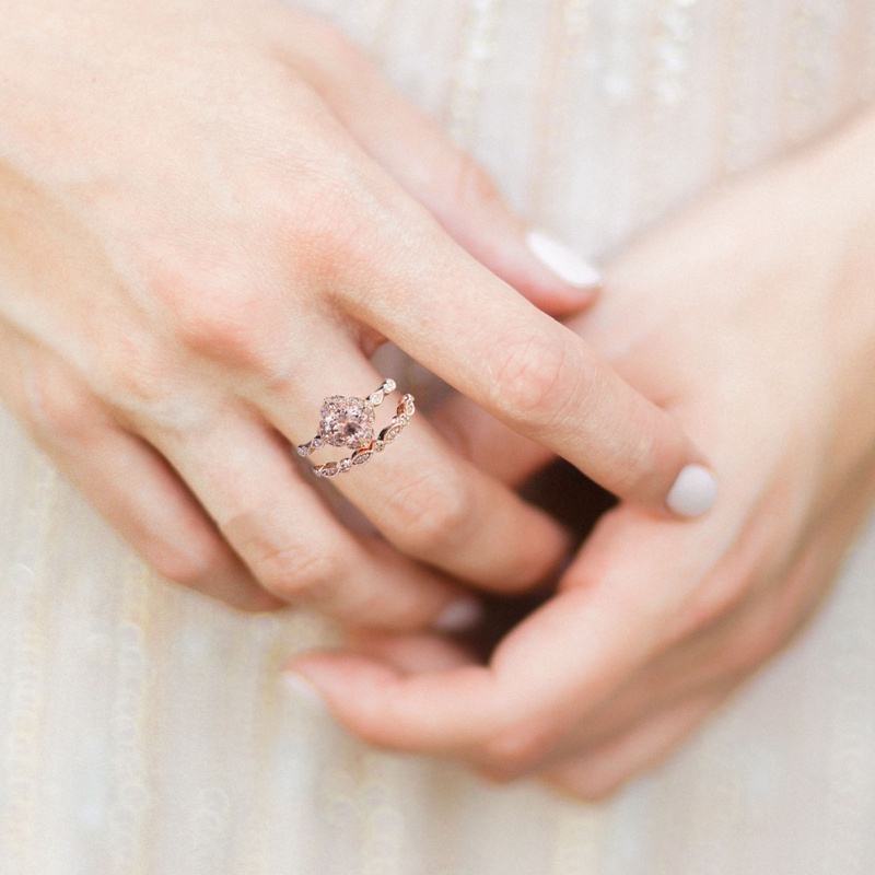 Ygt Set 2 Nhẫn Cưới Đính Đá Zircon Màu Vàng Hồng Tự Nhiên Tinh Tế Kích Thước 6-10 Cho Nữ