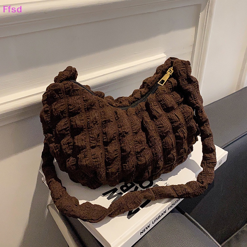 {Ffsd} Túi Xách Tote Xếp Ly Chần Bông Cotton Sức Chứa Lớn Họa Tiết Kẻ Sọc Thời Trang Cho Nữ * Bán Chạy