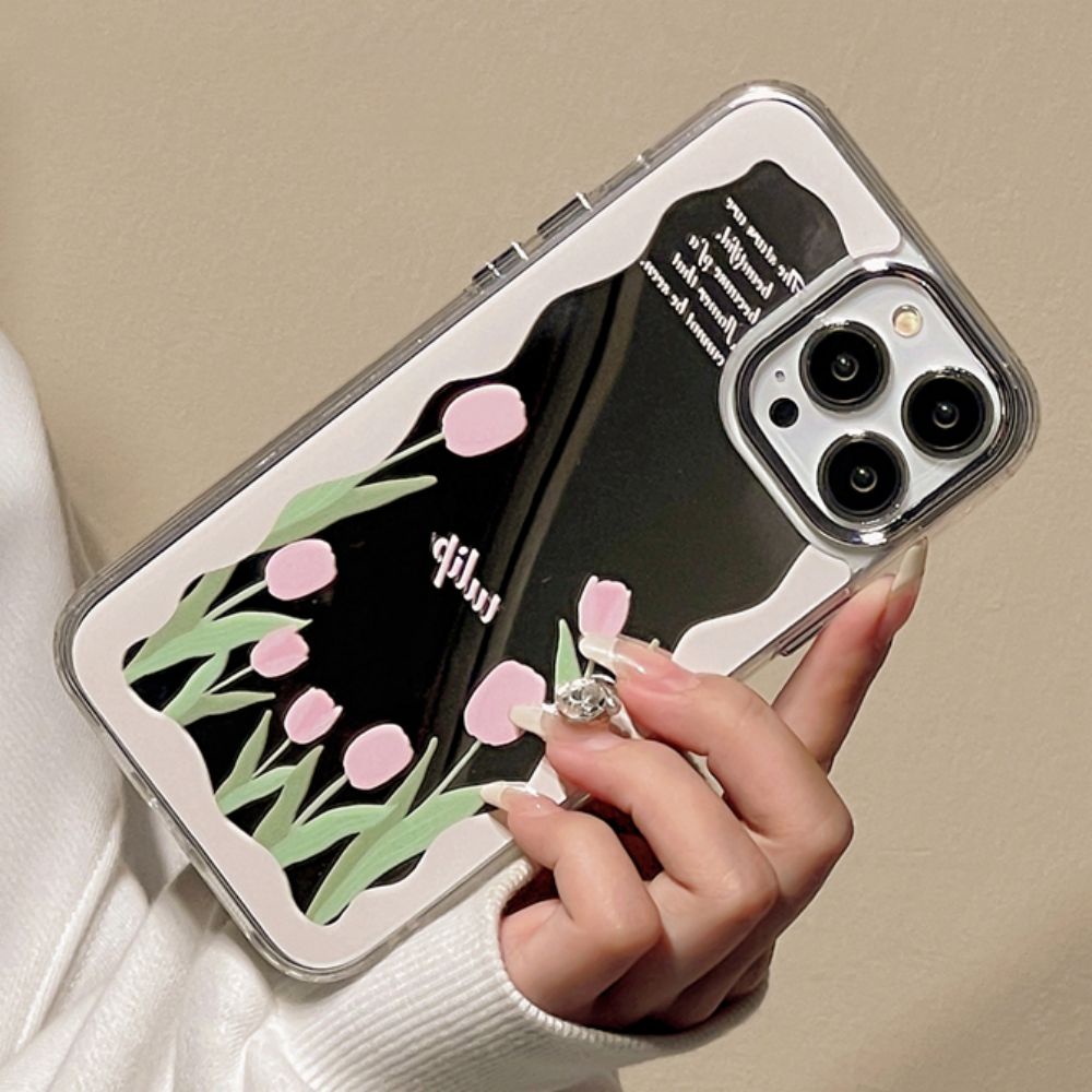Ốp Điện Thoại Mềm Chống Bụi Bẩn Họa Tiết Hoa Tulip Gắn Gương Cho IPhone 14 13 12 11 Pro Max XS XR