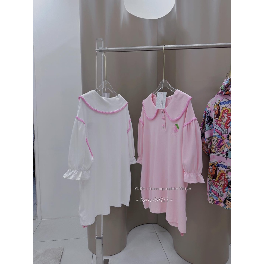 Đầm trái dâu mimi cổ sen viền