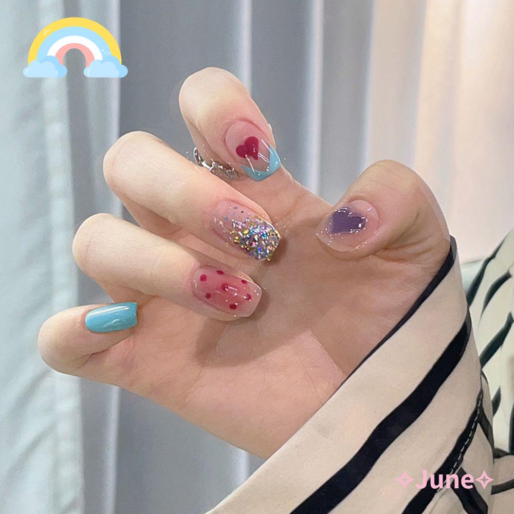 JUNE Hộp 24 Móng Tay Giả Che Phủ Toàn Diện Chất Lượng Cao