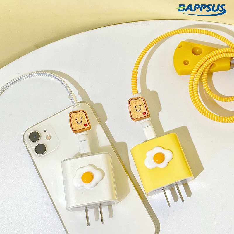 Đồ Quấn Bảo Vệ Dây Cáp Sạc Bằng Silicon Bền Chống Bụi / Trầy Xước Hình Quả Trứng Chiên Hoạt Hình