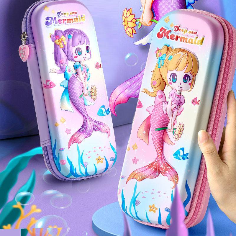 Hộp Đựng Bút In Hình Nàng Tiên Cá 3D Độc Đáo Chất Liệu Cứng Chống Bám Bẩn Tiện Dụng Ốp